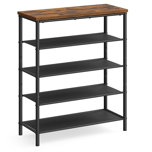 VASAGLE Shoe Rack, 5-Tier Shoe Storage Organizer for Entryway and Closet, Holds 12-16 Pairs of Shoes, 4 Fabric Shelves, Steel Frame, Industrial, Rustic Brown and Black ULBS036B01 - color: Rustic Brown + Black, size: 5 Tiers (29.5"W)