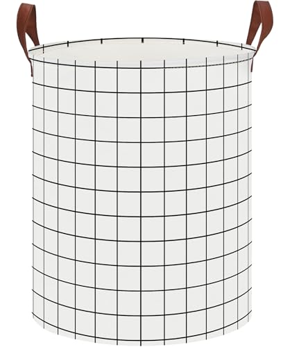 CLOCOR Collapsible Round Laundry Hamper/Large Storage Basket/Toys Bin/Boys and Girls Hamper/Room Decor (White check) - color: White check