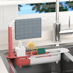 Telescopic Sink Storage Rack with 2 Sponge - Sink Caddy Sponge Holder for kitchen sink(Pink) - color: Pink