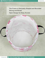 FANKANG Storage Basket, Nursery Hamper Canvas Laundry Basket Foldable with Waterproof PE Coating Large Storage Baskets for Kids Boys and Girls, Office, Bedroom, Clothes,Toys(Pink roses) - color: Pink roses
