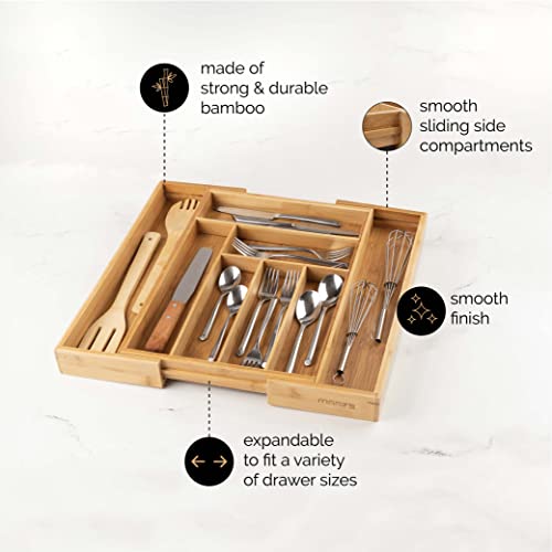 Masirs Expandable Bamboo Kitchen Drawer Organizer - Adjusts to Fit Drawer Size, Ideal for Silverware, Utensils, and Office Supplies, Durable Bamboo Construction - color: Brown