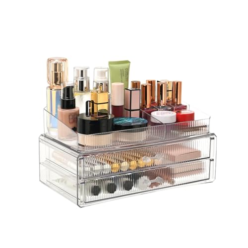 ZHIAI stackable storage drawers, acrylic storage rack, cosmetics and beauty products organizer, suitable for makeup room, bathroom, pantry, home bedroom storage - color: 2 long drawers