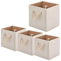 Foldable Bamboo Fabric Storage Bins [set of 4] with Cotton Rope Handles, Collapsible Organizer Boxes Basket - 10.5 x 10.5 x11 inch (Beige) - color: Beige