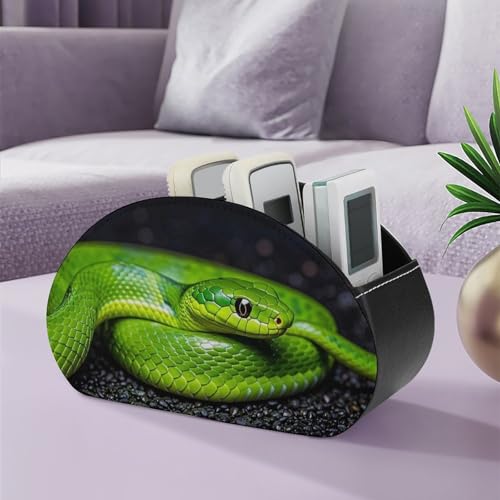 PU Leather Remote Control Organizer Box 5-Slot Multifunctional The Green Snake Storage Holder for TV/DVD/Accessories Stylish Desk Decor for Living Room, Bedroom, Office - color: The green snake