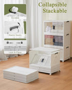 OlarHike 76QT Lockable Storage Bins with Lids - Folding Storage box with Doors and Wheels, Collapsible Plastic Bins for Closets, Office, Stackable Organizer and Containers, Gifts, 3 Pack Cubes - size: 76QT-White, style: 3Pack