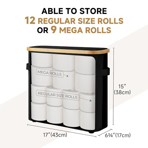 StorageWorks Toilet Paper Storage Baskets with Dual Flip Lids, Toilet Paper Organizer for Bathroom, Toilet Paper Container with Side Pocket, Holds 9 Mega or 12 Regular Rolls, Medium, Black - color: Black, size: Medium