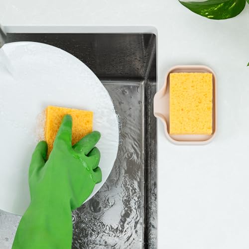 Zulay Kitchen Small Silicone Sponge Holder (4.9x3.3”) – Space-Saving Sink Organizer Tray for Sponge, Soap, Brush & More – Compact Non-Slip Dish for Kitchen & Bathroom (Ivory) - color: Ivory, size: Small (4.9x3.3)