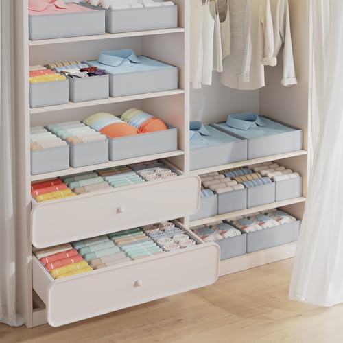 DIMJ Drawer Organizer Clothes Storage - 18 Pack Baby Dresser Organizer for Nursery, Foldable Closet Drawer Organizer Bins for Bedroom Organization, Fabric Storage Dividers for Socks, Underwears, Bras - color: Gray, size: 18 Pack