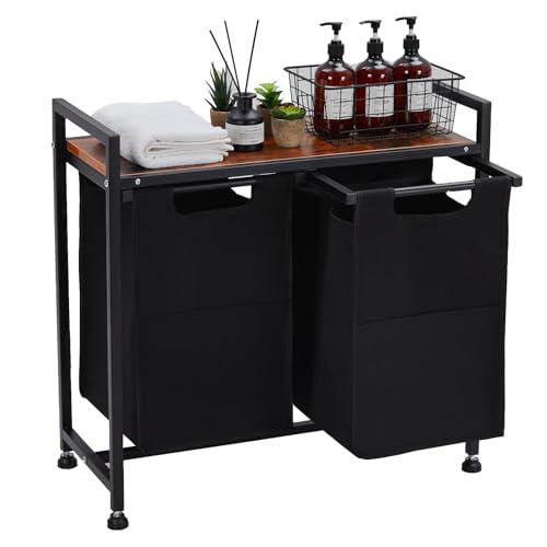 Laundry Sorter 2 Section, Laundry Hamper with Wheels, 2 × 11.5 Gal (87 L), Rolling Laundry Basket, Pull-Out and Removable Oxford Fabric Laundry Bags, Black - size: 28.6''L x 13''W x 28.4''H
