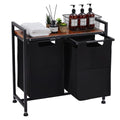 Laundry Sorter 2 Section, Laundry Hamper with Wheels, 2 × 11.5 Gal (87 L), Rolling Laundry Basket, Pull-Out and Removable Oxford Fabric Laundry Bags, Black - size: 28.6''L x 13''W x 28.4''H