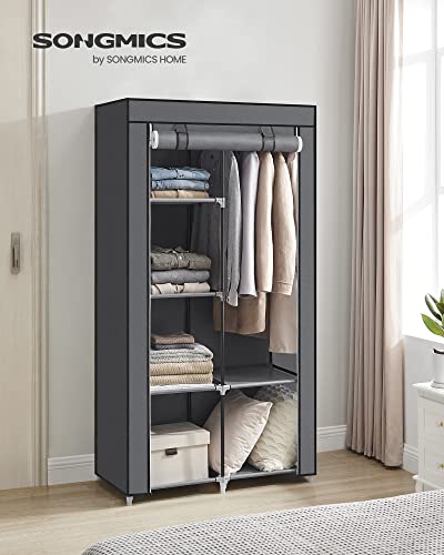 SONGMICS Portable Closet, Fabric Wardrobe, Clothes Rack with Shelves, Pockets, Large Capacity, 1 Hanging Rod, 34.6 x 17.7 x 66.1 Inches, Dove Gray URYG84GY - color: Grey, size: 2 Tiers(66.1"H)