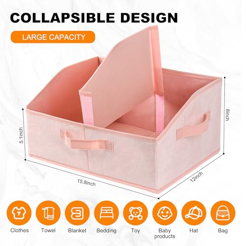 Closet Storage Bins 6 Pack, Large Closet Organizer Baskets with Divider & Handles,Trapezoid Fabric Shelf Organizers, Collapsible Storage Cubes for Clothes, Towels, Toys - Pink - color: Pink 6 Pack