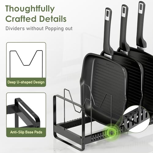 MUDEELA Pot Rack Pan Organizer inside Cabinet - Expandable Pot Lid Organizer for Cabinet with 12 Adjustable Dividers, Cutting Board Organizer Holder Baking Rack Kitchen Cabinet Storage Organization - style: 12 Dividers-Upgrade