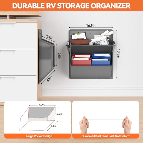 2 Pack RV Shoe Storage with Sticky Adhesive Tape, Over the Door Shoe Rack, Wall Hanging Shoe Organizer with Large Deep Pockets for Camper, Narrow Space Saving Closet Organizers - Grey - color: Grey