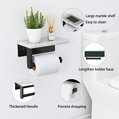 Gypie Marble Toilet Paper Holder with Shelf, 304 Stainless Steel Screw Wall Mounted, Tissue Roll Holder for Bathroom Washroom Matte Black - color: Black, size: 1 Roll