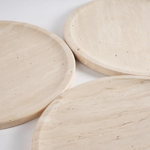 Travertine Tray, 11.8"x0.8" Round Serving Tray for Kitchen and Coffee Table, Bathroom Trays for Counter, Decorative Vanity Trays, Catchall Fruit and Snack, Light Beige Ottoman Tray - color: Light Beige