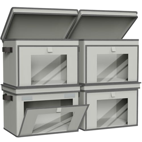 Univivi Storage Bins with Lids, Large Closet Organizers and Storage with Handles & Window, Foldable Fabric Storage Boxes with Lids for Home, Closet, Bedroom, 4 Pack, (Gray, 16.5“ x 12” x 12") - color: Light Grey, size: 16.5''-4 Pack