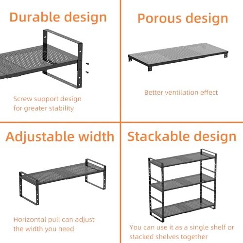 Multi-Functional Metal Shoe Rack,Expandable Adjustable Stackable Kitchen Organizer,Metal Shelf risers for cabinets, Kitchens and Closet, Bathroom(3Packs/Black/Large) - color: Black, size: 3 PACKS/BLACK/LARGE