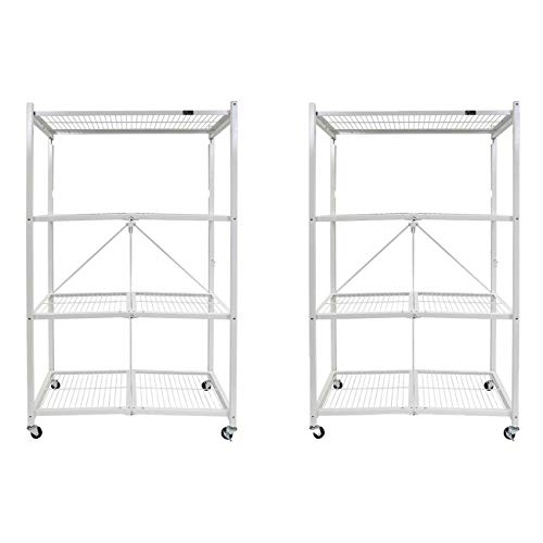 Origami 2-Pack R5 Storage Rack, 4-Tier Heavy-Duty Foldable Steel Shelf with Wheels, White - color: White, size: 2-Pack
