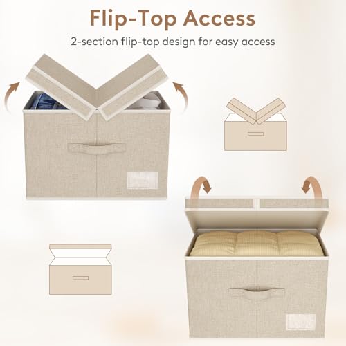 Lifewit Clothes Storage Bins with Lids, Fabric Foldable Storage Boxes with Handles, Decorative Closet Organizer, Stackable Cube Baskets Container for Bedroom, Office, 34.5L Large Beige, 2 Packs - size: Large