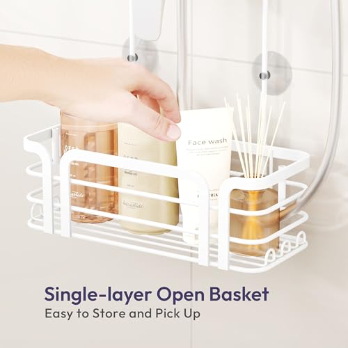 SWTYMIKI Shower Caddy Hanging Organizer - Over the Door Shower Caddy with 6 Hooks, 2 Installation Ways, Stainless Steel Rustproof Bathroom Organizer, White - color: White-1 tier