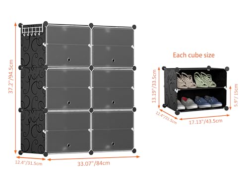 HOMIDEC Shoe Rack Organizer, 6 Tier Storage Cabinet 24 Pair Plastic Shoe Shelves for Closet Hallway Bedroom Entryway - color: Black, style: 2 by 6