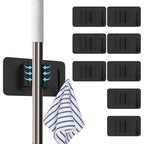 8 Pack Stainless Steel Mop Clips – Heavy Duty Wall Mounted Broom Holders, Rustproof & Tool-Free Install with Back Adhesive or Glue for Home and Garage - color: BLACK-8PCS
