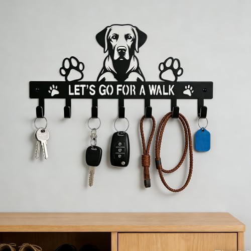 Labrador Key Holder Wall Mount, Dog Leash Holder with 7 Hooks, Metal Key Rack for Entryway Front Door, Black Wall Key Hanger, Labrador Decor Accessories Gift, Decorative Dog Storage Organizer - color: Labrador