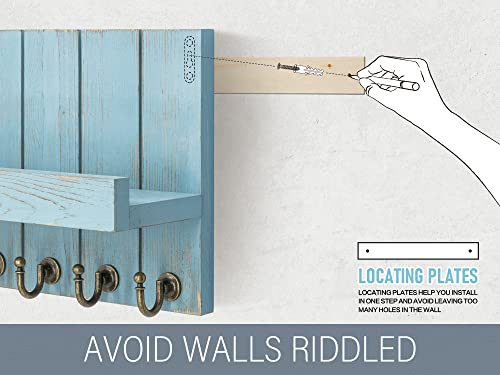 Rebee Vision Decorative Key Holder for Wall - Farmhouse Mail Organizer and Key Hanger Wall Mount for Floating Shelf with Hooks - Mid Century Home Decor Aesthetic (Distressed Blue,10-inch) - color: Distressed Blue, size: 10 Inch