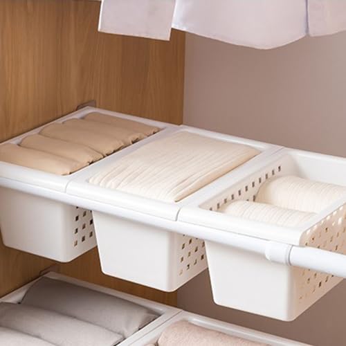 2 Pack Under Shelf Storage Basket Organizer,Hanging Storage Baskets,Hanging Basket for Closet Wardrobe Kitchen for Expandable Rod Under Sink Organizer
