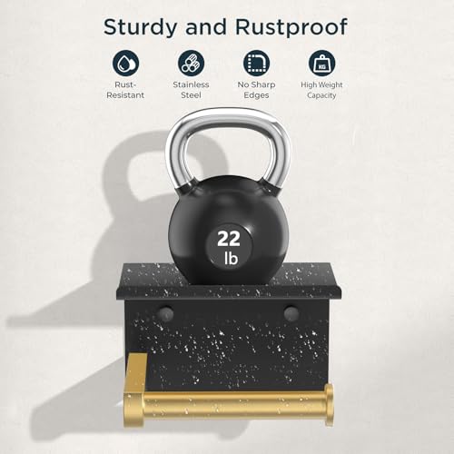 FORIOUS Toilet Paper Holder with Shelf, Adhesive or Screw Wall Mount Toilet Paper Roll Holder for Bathroom, Rustproof 304 Tissue Dispenser with Phone Shelf (1, Matte Black & Brushed Gold) - color: Matte Black & Brushed Gold