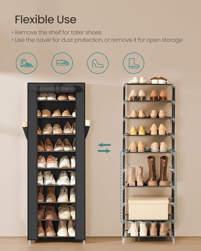 SONGMICS 10-Tier Shoe Rack, Shoe Storage Cabinet with Dustproof Cover, Free-Standing Storage Organizer for Closet, Entryway, Hold 20 Pairs of Shoes, for Sneakers, High Heels, Black URXJ034BH01 - color: Black, size: 10 Tiers (18.9"W)