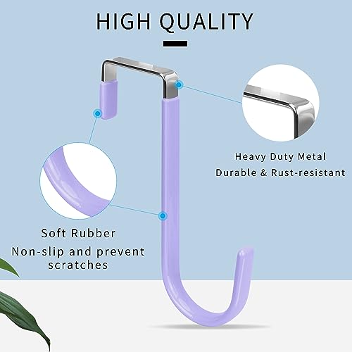 FYY Over The Door Hooks, 4 Pack Door Hangers Hooks with Rubber Prevent Scratches Heavy Duty Organizer Hooks for Living Room, Bathroom, Bedroom Hanging Clothes, Towels, Hats, Coats, Bags Lavender - color: A Lavender, size: Short, style: 4 Pack