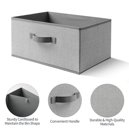 Storage Baskets, 15.7 Inch Woven Fabric Bins, Storage Cubes with Reinforced Handles, Organizer Bins for Closet Shelves, Foldable, for Toys, Clothes (3PCS/Grey-15.7*11*7.8inch)