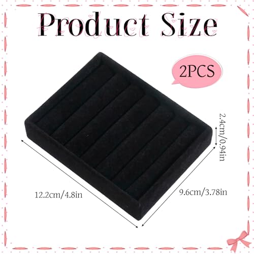 2 PCS Small Jewelry Tray Ring Organizer, Velvet Stackable Ring Organizer Mini Jewelry Drawer Organizer Tray 6 Slots Ring Stud Earrings Display Case for Women(Black) - color: Black