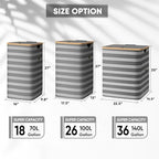 BALEINE Laundry Hamper with Lid, Tall Laundry Baskets with Bamboo Pull Handles, Large Laundry Bin with Internal Support (18 Gal/70L, Grey Pinstripe) - color: Grey Pinstripe, size: 70 liters