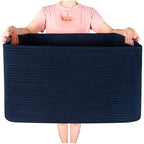 MINTWOOD Design 22in Extra Large Blanket Basket Holder Living Room, Rectangle Rope Woven Storage Basket with Handles for Laundry, Pool Towels, and Shoes, Dog Toy Organizer Bin Box, Full Navy - color: Full Navy Blue