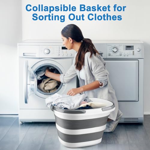 28L Large Collapsible Mop Bucket with Handle for Cleaning, Silicone Portable Pet Bathtub for Puppy Small Dogs Cats, Foldable Laundry Basket Hamper Clothes Storage Bin Space Saving Design for RV Home - color: Gray, size: 28L