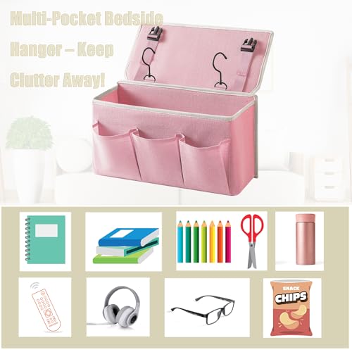 Bedside Caddy/Bedside Storage Organizer Hanging Bag with Three Options,Suitable for home beds, sofas, and dormitory beds—can hold magazines, books, phones, iPads, remote controls. (Pink) - color: Pink