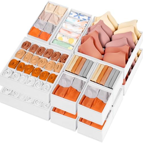 Criusia Drawer Organizer Clothes, 16 Pack Dresser Organizer Bins for Baby Clothes, Underwear Sock, Fabric Closet Organization and Storage Dividers for Nursery Bedroom (96 Compartments, White) - color: White, size: 16 Pack