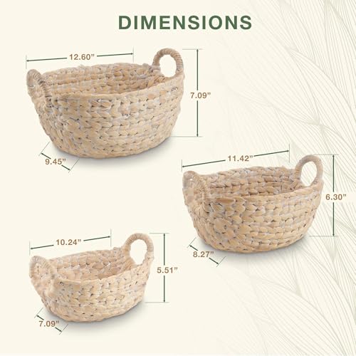 Set of 3 Wicker Storage Baskets for Organizing - Woven Decorative Baskets with Handles - Organizers for Bathroom, Kitchen, and Shelves (White) - color: White Hyacinth