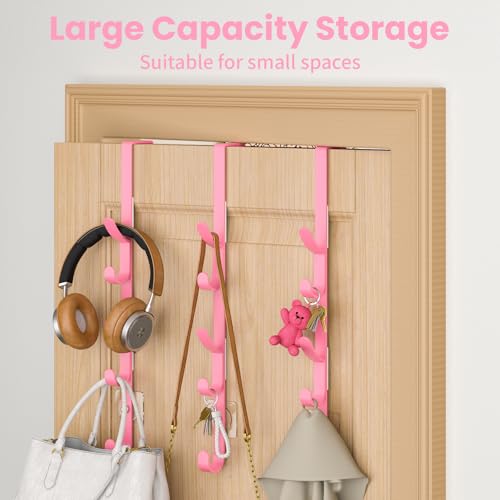 Over The Door Hooks, Metal Door Hooks for Hanging, Over The Door Purse Organizer for Coat Hanger, Back of Shower Door for Hanging Towel Rack Clothes, Hat, Bathroom, Closet (Pink-3Packs) - color: Pink, size: 3 Pack