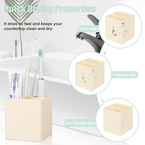 Diatomite Toothbrush Holders for Bathrooms, Electric Toothbrush and Toothpaste Holder 3 Slots Tooth Brush Organizer for Bathroom Countertop, Shower, Vanity - Yellow - color: Yellow
