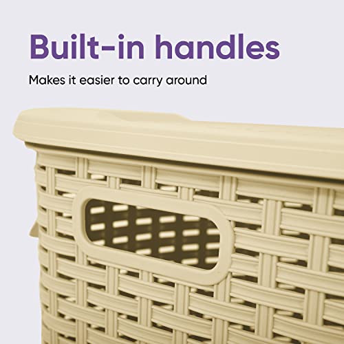 Superio Laundry Hamper Basket With Easy Open Lid 60 Liter Beige, Large Wicker Hamper, Dirty Cloths Storage With Two Cutout Handles, Laundry Room Bin - color: Beige, size: 1-pack