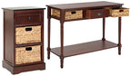 SAFAVIEH Home Collection Carrie Dark Cherry / Natural Wicker 3-Drawer Storage Nightstand Side Table (Fully Assembled) - color: Dark Cherry