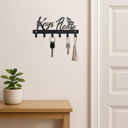 Deveosa Key Hooks Holder for Wall Decorative - Small Blakc Cute Front Door Car Garage Keyholder Entryway Sign House Hanging Key Chain Ring Hangers Stand for Wall Mount Racks - color: Key Please