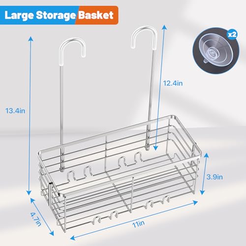 YUOROS Shower Caddy Hanging, Over the Door Shower Organizer Rack 304 Stainless Steel Rustproof Bathroom Storage Shampoo Holder Basket (Silver) - color: Silver, size: 1 Tier