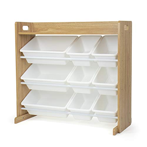 Humble Crew Toy Storage Organizer with Top Shelf and 9 Removable Bins, Natural/White – Toddler Bookshelf with Toy Organizer - Modern Toy Rack Ideal for Kids' Rooms, Playrooms, and Nurseries - color: Natural Wood/White