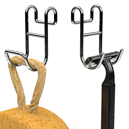 Shower Caddy Shelf Basket Rack Hooks Stainless Steel Metal Bathroom Hangers Hanging for Loofah Robe Massage Towel Squeegee Sponge Razor 2 Pack - color: Silver, size: 1 Closed 1 Open