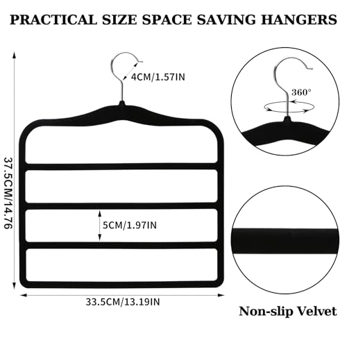 Closet Organizers and Storage, 2 Pack Pants-Hanger-Space-Saving, Velvet Clothes Organization Jeans Trousers Scarf Hangers for Pant-Rack, College-Dorm-Room Essentials for Students Girls Boys Guys - color: Black+sliver